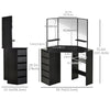 Corner Vanity Desk with Mirror, Makeup Vanity Table with 5 Drawers and Open Shelves, Dressing Table with 3-piece Mirror for Bedroom, Black