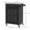 Rolling Kitchen Cart with Drawer and Glass Door Cabinet, Kitchen Island on Wheels with Towel Rack