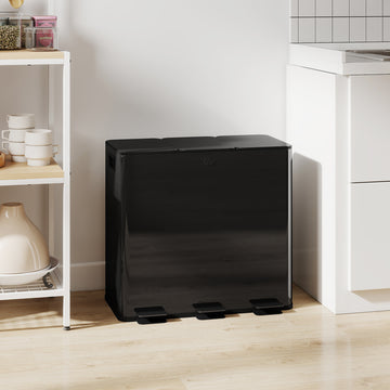 Triple Garbage Bin, Soft-Close Trash Can with Foot Pedal, 3 x 20 Liter Garbage Can with Removable Inner Buckets, Black