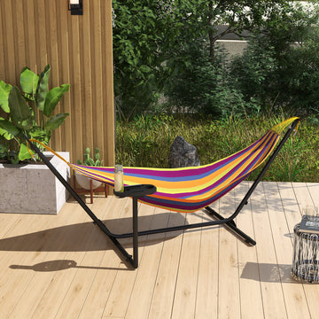 10' Hammock Stand with Side Tray, Hammock Chair Stand Only with Steel Frame, Black