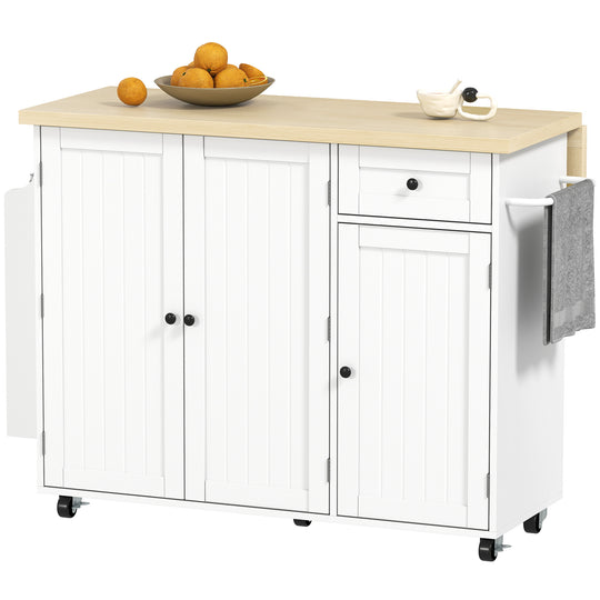 Kitchen Island Cart, Rolling Kitchen Island Table with Drop Leaf, Drawer, Spice and Towel Rack