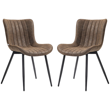 Dining Chairs Set of 2, PU Leather Upholstered Kitchen Chairs with Backrest and Steel Legs, Brown