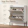 Shoe Cabinet with 2 Flip Drawers, Boho Narrow Shoe Storage Cabinet, White