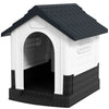 Outside Dog Kennel House with Windows, Base Support, for Garden Patio, Miniature Dogs, 64.5 x 57 x 66cm, Dark Grey