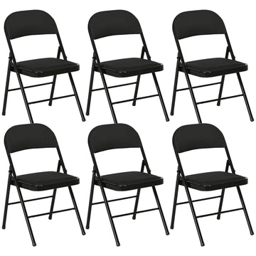 Set of 6 Metal Foldable Chairs, Linen Padded Folding Chairs with Cushion Seat and Open Back for Indoor, Black