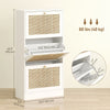 Rattan Shoe Storage Cabinet with 3 Flip Drawers and Adjustable Shelves, Entryway Shoe Cabinet for 18 Pairs, White