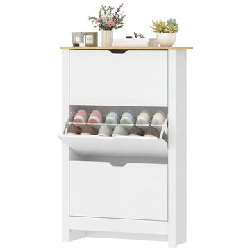 Shoe Storage Cabinet with 3 Flip Drawers and Adjustable Shelves for 9-18 Pairs of Shoes, White