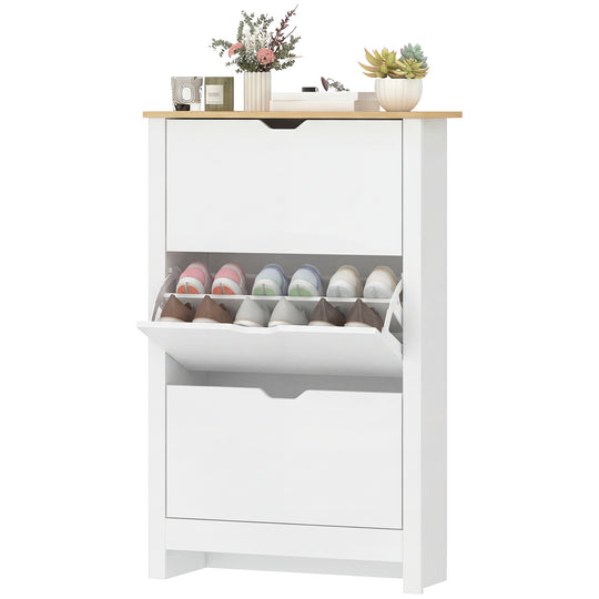 Shoe Storage Cabinet with 3 Flip Drawers and Adjustable Shelves for 9-18 Pairs of Shoes, White