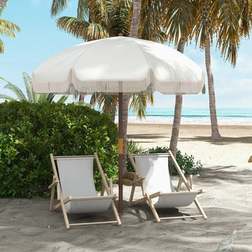 6.2' Beach Umbrella for Travel, Vent, Ruffles, Carry Bag, Portable Outdoor Umbrella for Garden, Light Grey