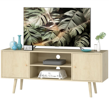 TV Stand Cabinet for TVs up to 55 Inches, Entertainment Unit with Storage Shelves and Wood Legs for Living Room