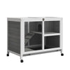 Indoor Rabbit Hutch with Wheels, Bunny Cage Guinea Pig House W/ Top Access, Ramp, Pull Out Tray, Grey