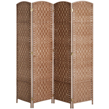 Paravent pliable de 6 pi, cloison murale à 4 panneaux avec cadre en bois pour chambre, bureau à domicile, naturel