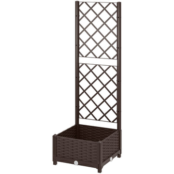 Raised Garden Bed with Trellis, Plastic Raised Flower Bed with Drainage Holes and Drain Plugs, 16