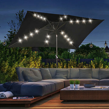 6.5x10ft Patio Umbrella, Rectangle Tilt Outdoor Market Parasol with LEDs, Black