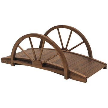 3.3ft Wooden Garden Bridge Arc Stained Finish Walkway with Half Wheeled Railings, Stained Wood