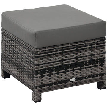 Patio Rattan Ottoman, Outdoor Wicker Footrest with Soft Cushion, Metal Frame for Backyard, Garden, and Poolside, Grey