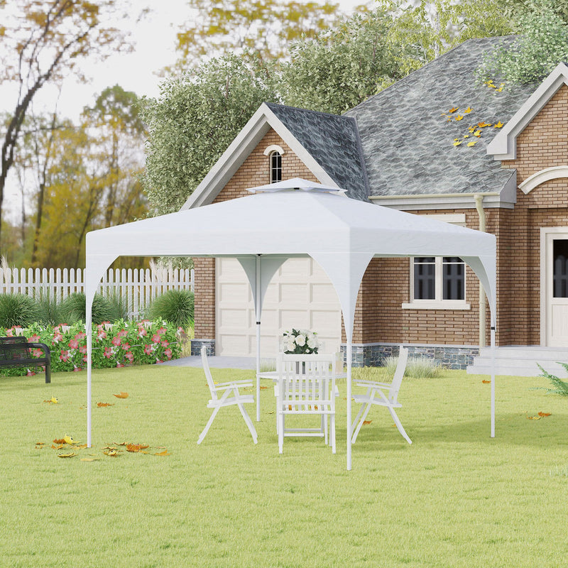 10'x10' Pop Up Canopy, Easy Set Up Party Tent with 2 Tier Vented Roof and Carrying Bag for Outdoor, Garden, Camping, White