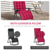 Reclining Zero Gravity Chair with Adjustable Backrest, Folding Garden Sun Lounger, Outdoor Recliner with Removable Cushion and Headrest, Wine Red