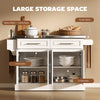 Stainless Steel Kitchen Island with Storage and Stainless Steel Top, Kitchen Trolley with Drawers, Cabinets, Towel Rack, White