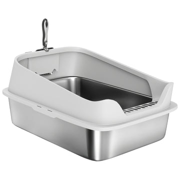 Cat Litter Box Stainless Steel with Metal Litter Scoop, Never Absorbs Odors, Anti Leakage, 24