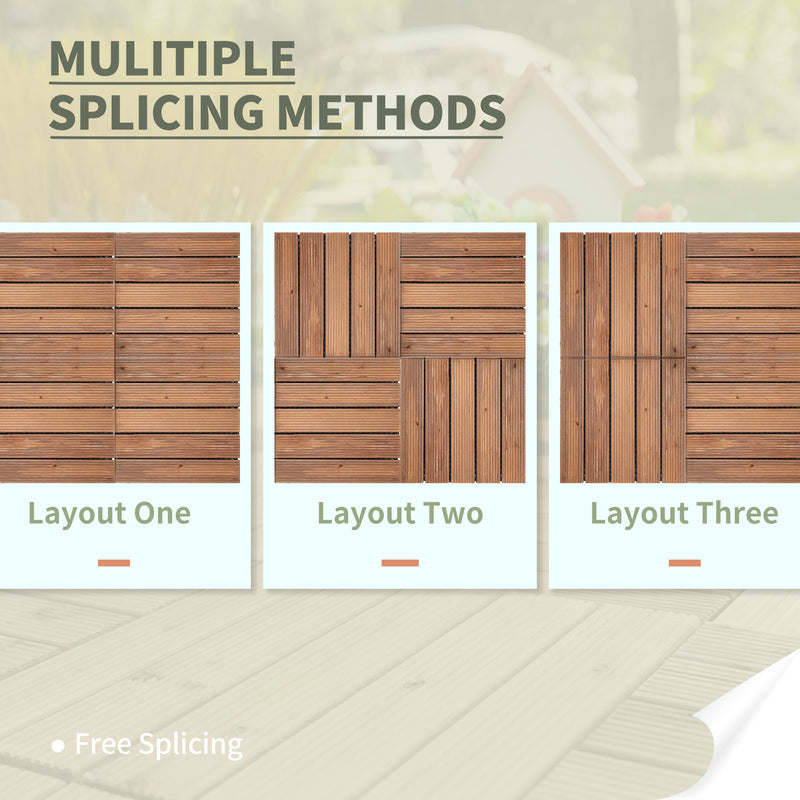 27 Pcs Wood Interlocking Deck Tiles, 12 x 12in Outdoor Flooring Tiles for Indoor and Outdoor Use, Tools Free Assembly, Brown