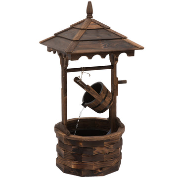 Outdoor Waterfall Fountain w/ Pump Natural Wood Wishing Well Garden Decor, 22.5x22.5x47.25
