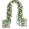 7.2FT Metal Garden Arch with Gate, 2 Side Planter Baskets, Garden Arbor Archway Trellis for Roses and Climbing Plants, Black