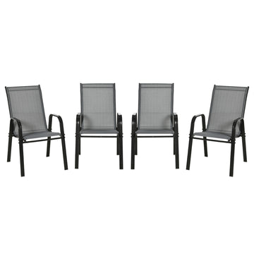 Set of 4 Outdoor Dining Chairs, Heavy Duty Stackable Patio Dining Set with Armrests for Balcony Garden, Dark Grey