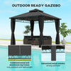 10' x 12' Outdoor Gazebo Canopy, Double Roof Hardtop Gazebo with Polycarbonate Roof, Steel Frame, Nettings and Curtains, for Garden, Lawn, Backyard and Deck, Black