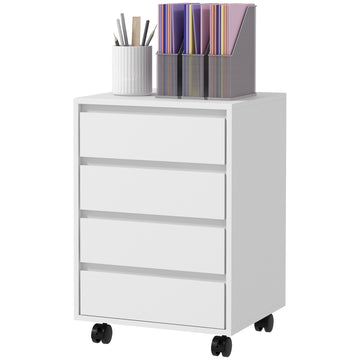 4 Drawer File Cabinet, Vertical Filing Cabinet with Wheels, Modern Printer Stand for Home Office, White