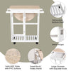 Kitchen Trolley 3 Piece Kitchen Cart Set Drop Leaf Breakfast Table and 2 Stools w/ Rolling Wheels & Towel Bars, Wood & White