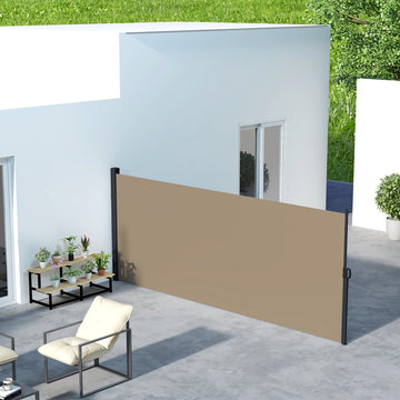 13' x 5' Retractable Side Awning, Outdoor Privacy Screen for Garden, Hot Tub, Balcony, Terrace, Pool, Khaki