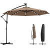 9.7 ft Cantilever Patio Umbrella with Solar Light, Garden Hanging Parasol with Cover, Tilt, Crank, Khaki
