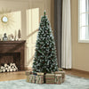 6ft Decorated Christmas Tree with Red Berries and Pine Cones, Flocked Christmas Tree with Pencil Shape, Green