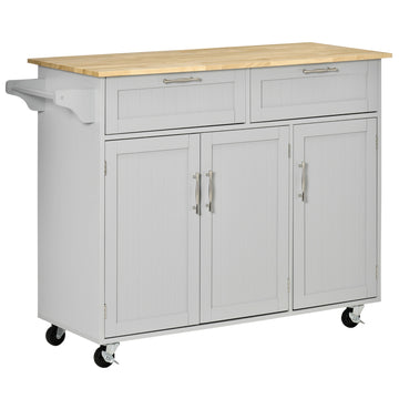 Modern Kitchen Island, Utility Kitchen Serving Cart with 2 Storage Drawers & Cabinets for Dining Room, Gray
