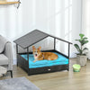 Outdoor Dog House Extendable Wicker Dog Bed with Soft Cushion Washable Cover, for Small and Medium Dogs, Blue