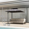 8' Cantilever Patio Umbrella with LED Lights, 360°Rotation, Tilt & Height Adjustment, Crank, Cross Base, Dark Grey