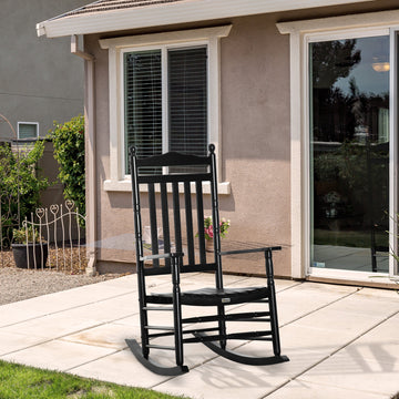 Wooden Outdoor Rocking Chair, Patio Rocking Chair with Slatted High Back and Armrests for Porch, Garden, Lawn, Black