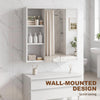 Bathroom Medicine Cabinet with Mirror, Wall Mount Mirror Cabinet with Open Shelves, White Wood Grain