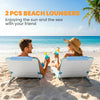 2 Pieces Beach Lounge Chair, Outdoor Folding Chaise Lounge Set w/ Pillow for Sunbath, Snap, Beige