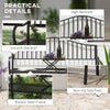 Outdoor Bench with Retractable Middle Table, Metal Frame Patio Loveseat with Slatted Seat and Backrest, Curved Armrests, Black
