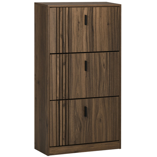 Shoe Storage Cabinet Organizer for 18 Pairs of Shoes with 3 Flip Drawers and Adjustable Shelves, Dark Walnut