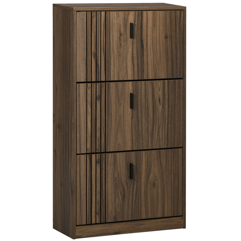 Shoe Storage Cabinet Organizer for 18 Pairs of Shoes with 3 Flip Drawers and Adjustable Shelves, Dark Walnut