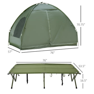 Compact Pop Up Portable Folding Outdoor Elevated Camping Cot Tent Combo Set Dark Green