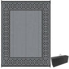 Portable Outdoor Rug with Carrying Bag, 9' x 12' Reversible Mat, Waterproof Plastic Straw RV Rug for Backyard, Deck, Picnic, Beach, Camping, Black and Grey