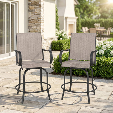 Outdoor Bar Stools Set of 2, 360° Swivel Bar Height Chairs, 26.8