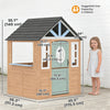 Qaba Outdoor Playhouse, Wooden Kids Playhouse with Door, 3 Windows, 2 Flower Boxes for Garden, Indoor Playroom, Ages 3–8
