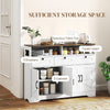 Sideboard, Buffet Cabinet with 4 Barn Doors and 3 Drawers, Coffee Bar Cabinet with Adjustable Shelves, White
