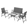 Outdoor 4 Pieces Patio Furniture Set, Garden Set with Two Foldable Armchairs, a Loveseat & Glass Top Table
