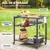 Outdoor Grill Cart, BBQ Stand, Three-Shelf Pizza Oven Stand with Hooks, Garbage Bag Holder, Wheels, Black